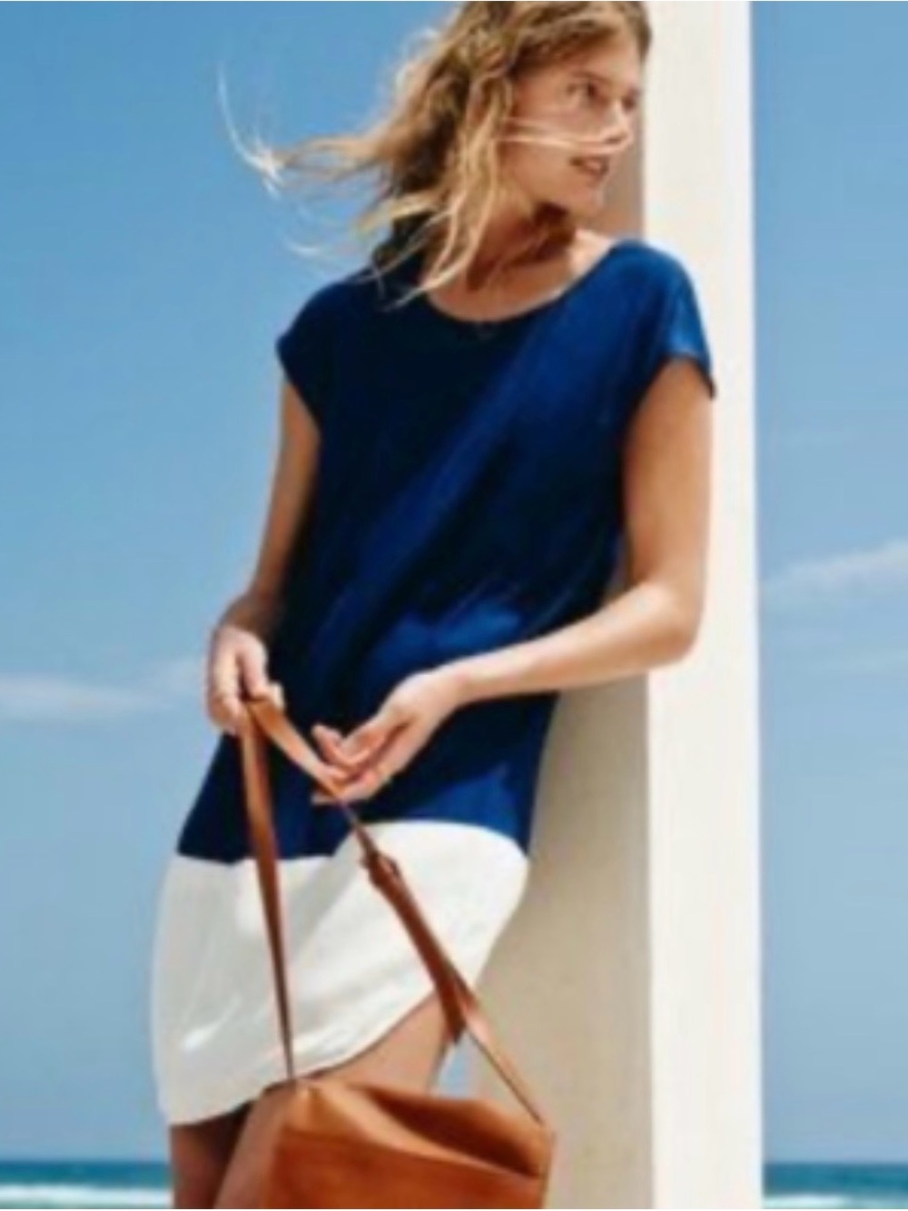 Madewell Navy and White Short Sleeve Colorblock Mini Dress